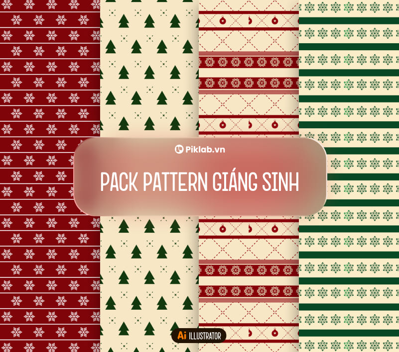 Noel Christmas Design Pattern Pack, Bộ 4 Pattern Hoa Văn Giáng Sinh Đẹp Cho Thiết Kế, Bông Tuyết, Cây Thông